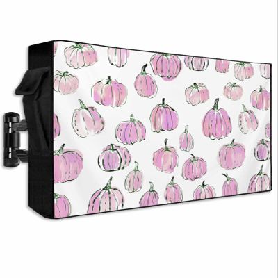 Hsqirky Outdoor TV Cover for 60 to 65 Inch, Pink Pumpkins Fall Weatherproof & Waterproof Outside TV Covers with Remote Pockets, Watercolor Thanksgiving Outdoor TV Enclosure for LED, LCD TVs