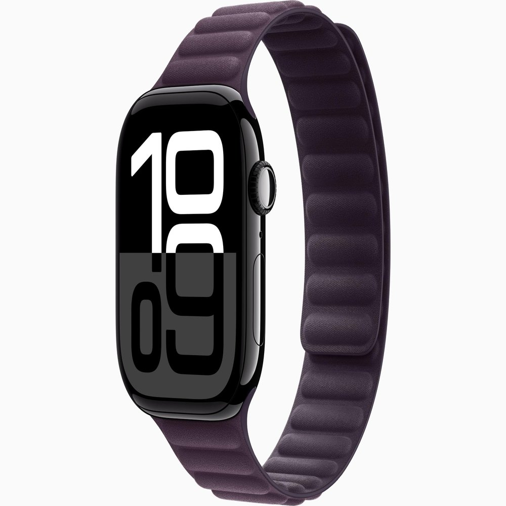 Apple Watch Series 10 [GPS + Cellular, 42mm] - Jet Black Aluminum Case with Blackberry Magnetic Link, M/L (Renewed)