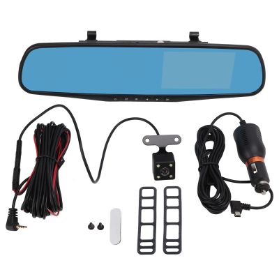 4.3in 1080P Mirror Dash Cam Rearview Mirror Camera, Dual Driving Recorder, Parking Monitor Loop Recording Backup Camera with Wide Angle Lens, Clear Video, G Sensor, Night Vision