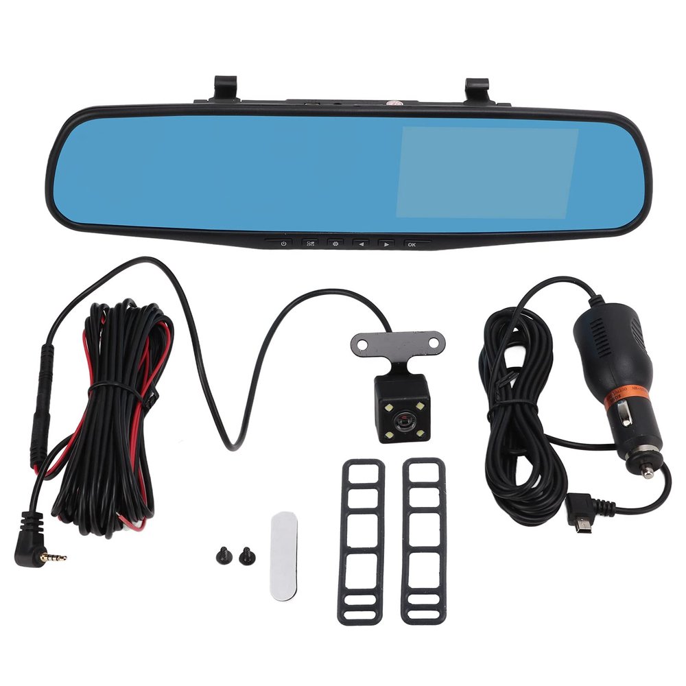 4.3in 1080P Mirror Dash Cam Rearview Mirror Camera, Dual Driving Recorder, Parking Monitor Loop Recording Backup Camera with Wide Angle Lens, Clear Video, G Sensor, Night Vision