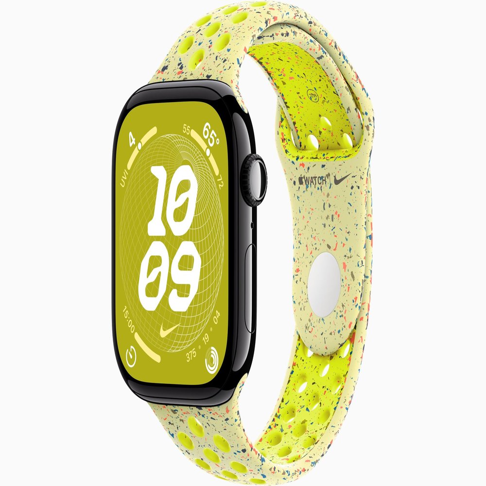Apple Watch Series 10 [GPS, 46mm] - Jet Black Aluminum Case with Volt Splash Nike Sport Band, M/L (Renewed)