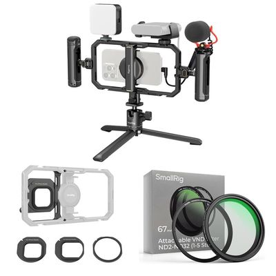 Bundle: SmallRig All-in-One Universal Quick Release Phone Video Rig Kit Pro 4704+67mm Magnetic Filter Ring Adapter 4843+67mm Magnetic Variable ND Filter ND2-ND32 (1-5 Stops) 4581