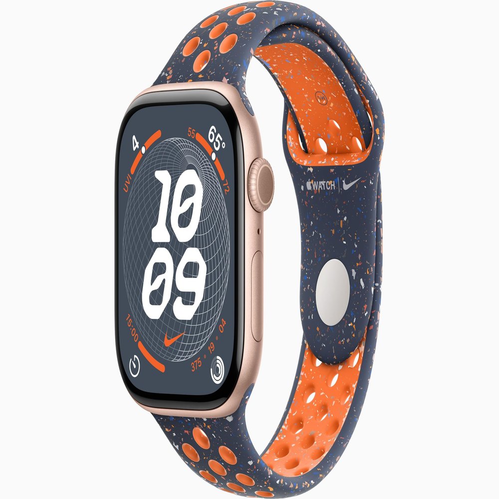 Apple Watch Series 10 [GPS, 42mm] - Rose Gold Aluminum Case with Blue Flame Nike Sport Band, S/M (Renewed)