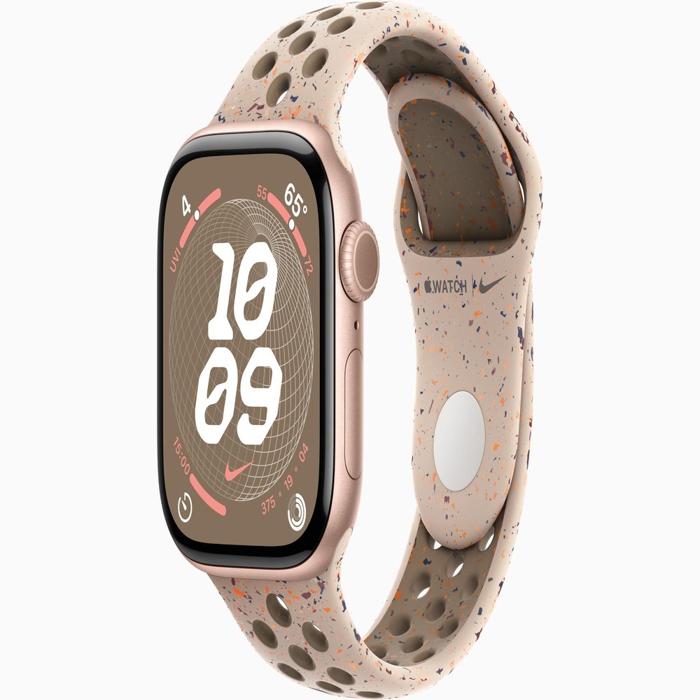Apple Watch Series 10 [GPS, 42mm] - Rose Gold Aluminum Case with Desert Stone Nike Sport Band, S/M (Renewed)