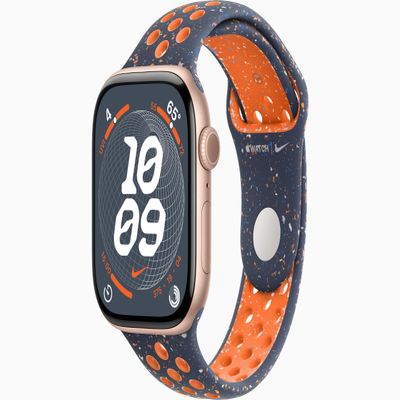 Apple Watch Series 10 [GPS, 42mm] - Rose Gold Aluminum Case with Blue Flame Nike Sport Band, M/L (Renewed)