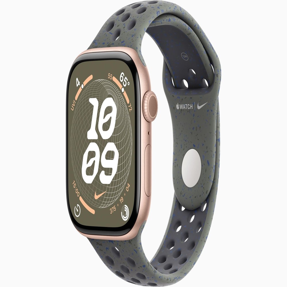 Apple Watch Series 10 [GPS, 42mm] - Rose Gold Aluminum Case with Cargo Khaki Nike Sport Band, S/M (Renewed)