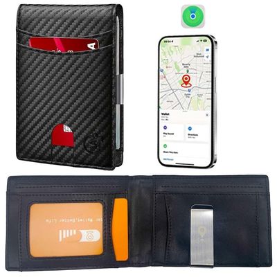 Smart Tracker Wallet for Men,Compatible with Android or Ios, Mens Wallet GPS Tracker Card Holder With Men Gift for Christmas. (Carbon Black) (Android or iOS, Carbon Black2)