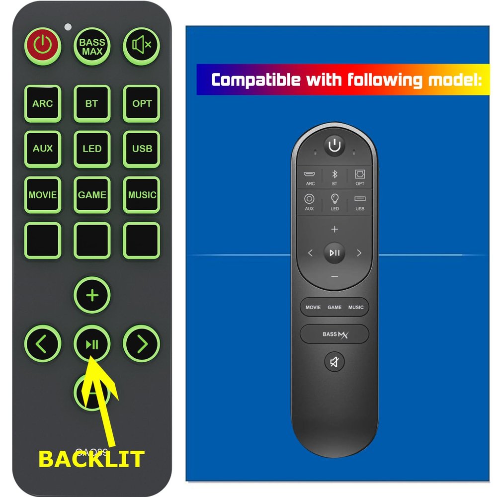Replacement Remote Control for Ultimea Apollo S50 S40 U3600 U3300 / Nova S40 U2100 Soundbar (with Green Backlight and Oversized Buttons)