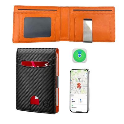 Smart Tracker Wallet for Men,Compatible with Android and Ios, Mens Wallet GPS Tracker Card Holder With Men Gift for Christmas. (Carbon Black) (iOS & Android)
