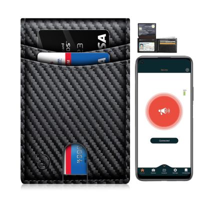 Mens Wallet with Tracker, Rechargeable Wallet Finder, Works with Apple Find My or Bseek, Thin Design, Smart Item Locator (iOS or Android(Carbon Black & Black, Android)