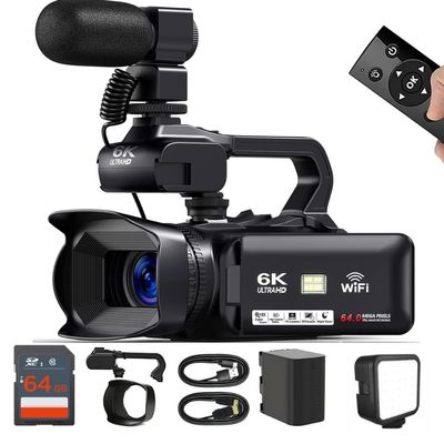 Acuvar 4K/6K Camcorder Video Camera  64MP 60FPS Vlogging Camera for YouTube, WiFi, LED Light, Mic, 64GB SD Card  Live Stream Webcam