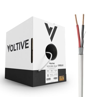 Voltive 14/2 Speaker Wire, in-Wall CL3 & Direct Burial, White, 500ft - 14AWG, 2 Conductors, Stranded Oxygen-Free Copper, UL Listed - V-1208-6