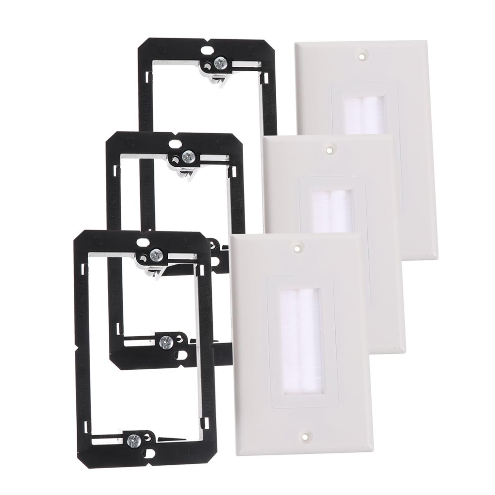 BUTIFULSIC 3pcs Brush Style Wall Plate with Low Voltage Mounting Brackets for Easy Cable Pass-through Unbreakable Thermoplastic for Home Theater and Audio Systems