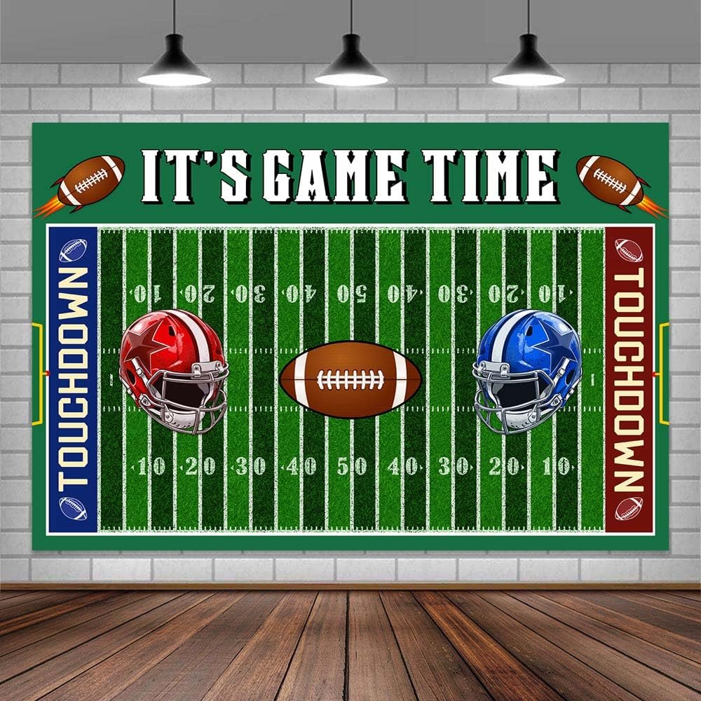 10X10ft Football Field Photo Backdrop Photography Background, Tailgate Party Birthday Banner Backdrops Photo Booth Prop Decorations Wall Decor Tablecloth