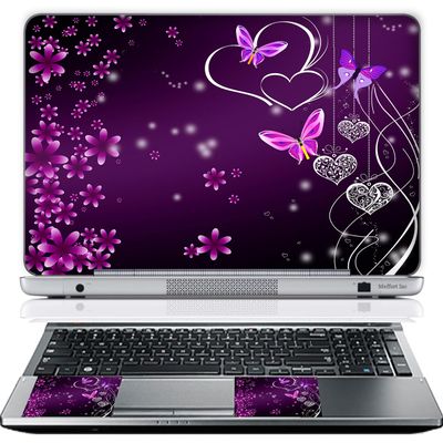 17 17.3 Inch Laptop Skin Sticker Cover Premium Sticker Cover Art Decal Decorative (Included 2 Wrist Pad Skins) - Purple Butterfly Hearts