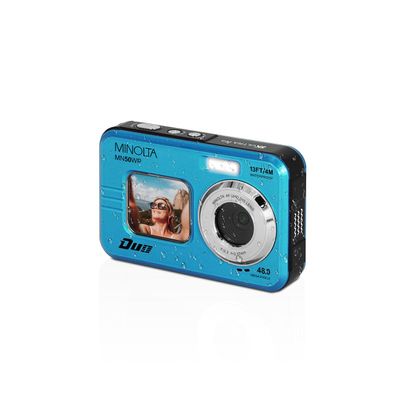 Minolta 48MP Underwater Digital Camera  5K Ultra HD Video, Autofocus, 16x Digital Zoom, Dual LCD Screens, Selfie Front Screen, Waterproof to 13ft, Rechargeable Battery, 32GB Card (Blue)
