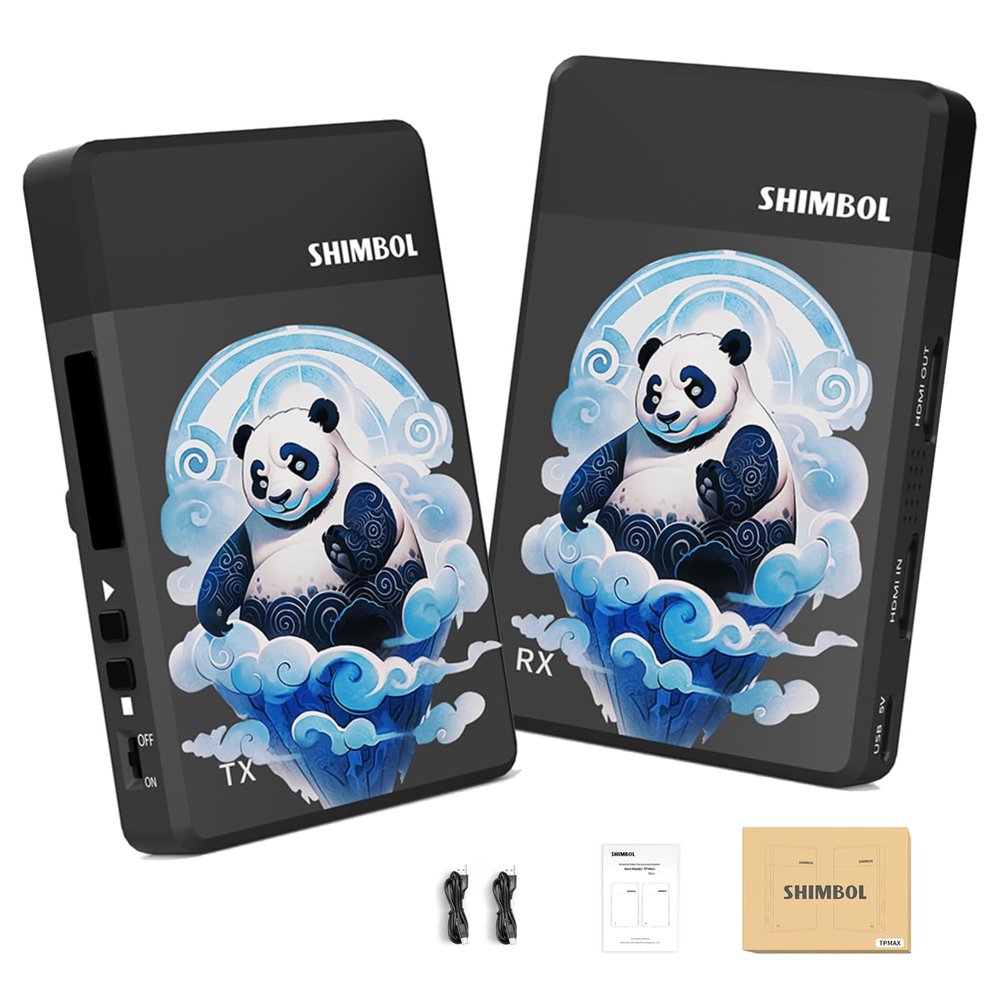 Shimbol Wireless Video Transmission System TP Max,Wireless Image HDMI Transmitter and Receiver 5GHZ 1000ft 1080P HD 0.07S Latency Dual HDMI Ports Aluminum Alloy Shell Fanless Design