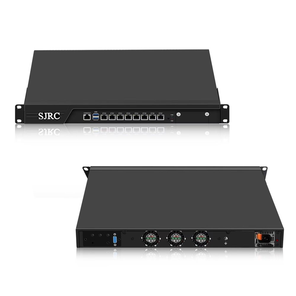 SJRC 19 Firewall Hardware Core i3 7100, LGA 1151, Rackmount 1U Router PC for VPN Server, 19 Inch Rack OPNsense Appliance with 8 x i226V 2.5GbE LAN, VGA, Barebone No RAM No SSD