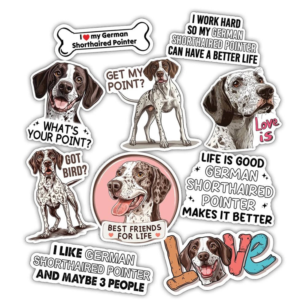 10pcs White German Shorthaired Pointer Sticker Sheet, Cute Vinyl Decals for GSP Owners and Outdoor Pet Lovers, Waterproof, UV-Resistant, for Laptop, Water Bottle, Crate, Notebook, Journal, Gear Box