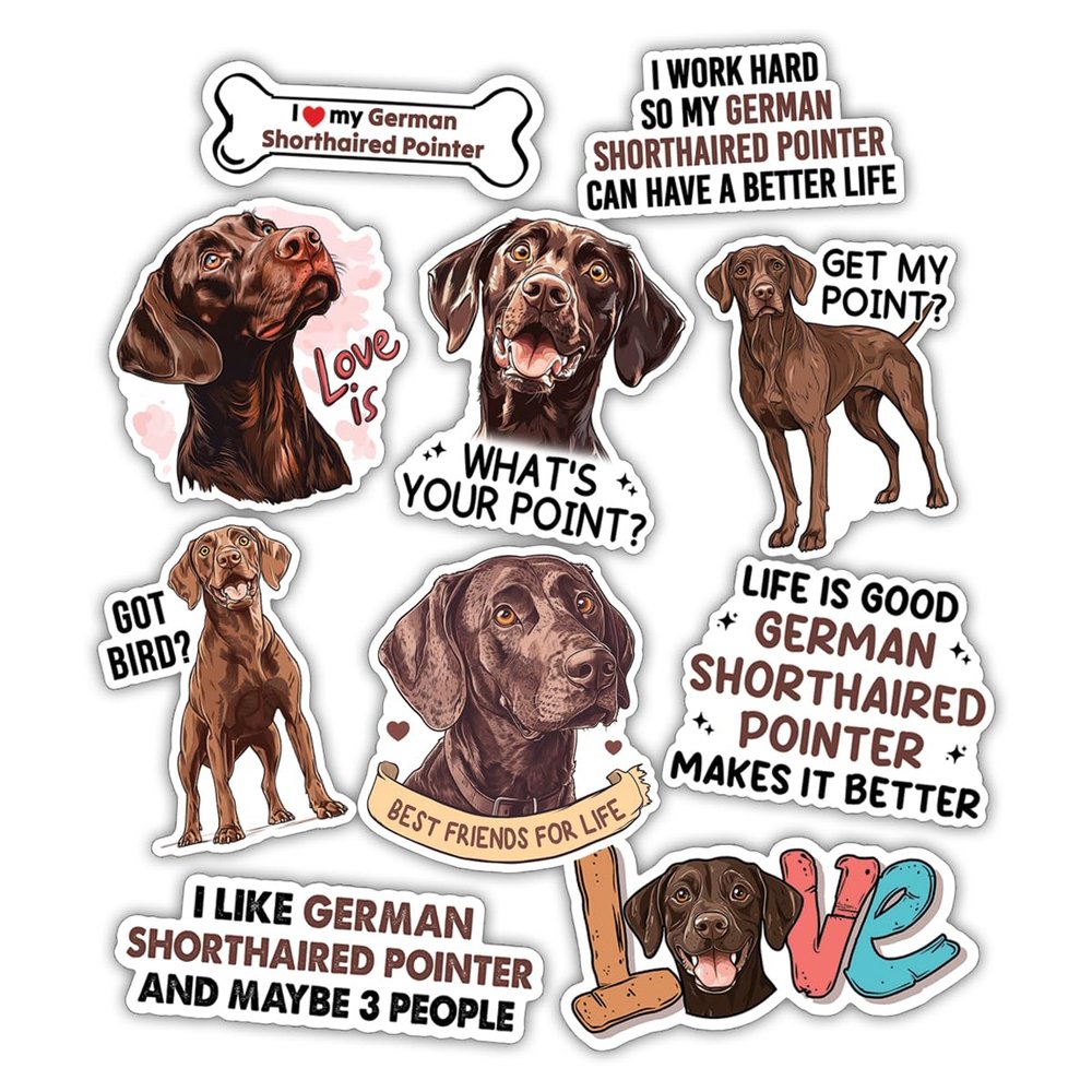 10pcs Liver German Shorthaired Pointer Sticker Sheet, Cute Vinyl Decals for GSP Owners and Outdoor Pet Lovers, Waterproof, UV-Resistant, for Laptop, Water Bottle, Crate, Notebook, Journal, Gear Box