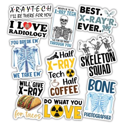 10pcs Radiology Sticker Sheet, X-Ray Tech Vinyl Decals for Radiologic Technologists, Students, Healthcare Workers, Waterproof, UV-Resistant, for Laptop, Water Bottle, Clipboard, Phone Case, Notebook