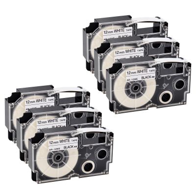 GREENCYCLE 6PK Compatible for XR-12WE XR-12WE2S AR-12WE 12mm 1/2" Black on White Label Maker Tape for KL-7000 KL-7200 KL-8100 KL-8200 KLP1000 KL-G2 Label Printer
