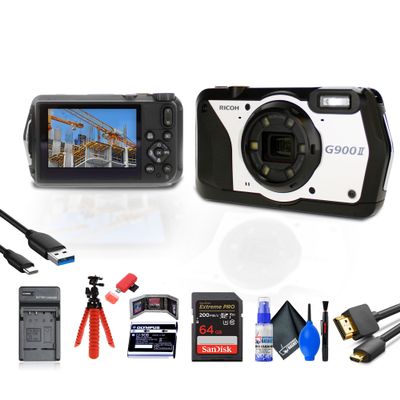 Ricoh G900 II Digital Camera (01472) Bundle Including: Rechargeable Battery, Battery Charger, 64 GB Memory Card, Card Reader, Card Wallet, Tripod, and More Accessories