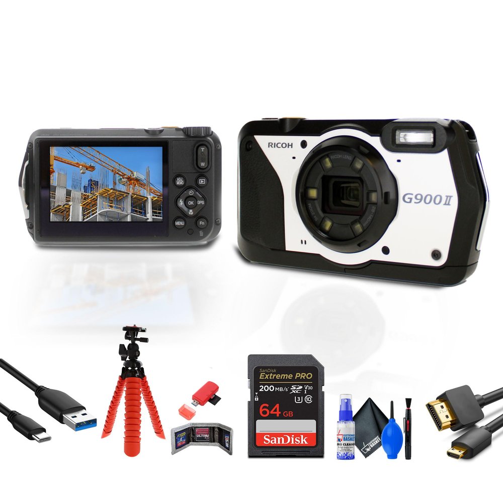 Ricoh G900 II Digital Camera (01472) Bundle Including: 64 GB Memory Card, Card Reader, Card Wallet, Micro HDMI Cable, Type-C to Type-A Charge and Synce Cable, Full Cleaning Kit, Flexible Hand Grip