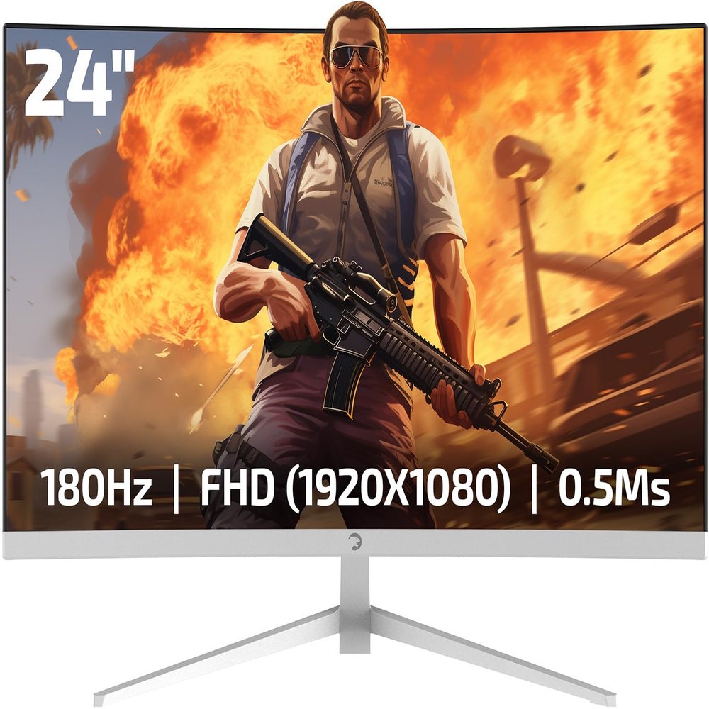 GAMEPOWER T40 23.6 Inch Curved White Gaming Monitor, 180Hz 1080p Display, 0.5ms Response Time, VA Panel, AMD FreeSync, HDR Support, 125% sRGB, RGB Backlight, Dual Speakers, Zero Frame Design, HDMI/DP