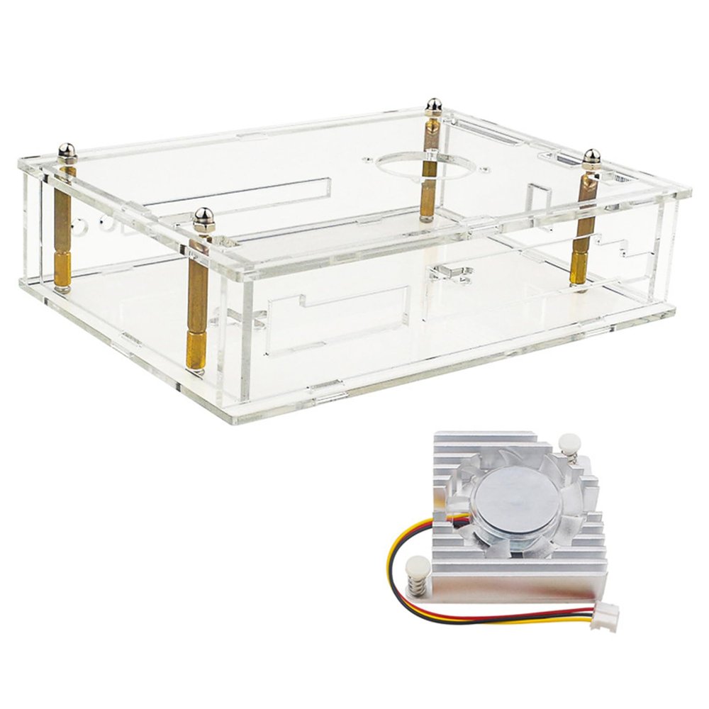 Acrylic Case for Banana PiR4 Board Transparent Shell and Cooling Fan Integrated 3D GPU Protections Box