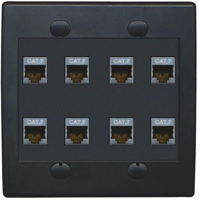 RiteAV Cat7 Wall Plate 8 Port - Flat 2 Gang [Black/Black]