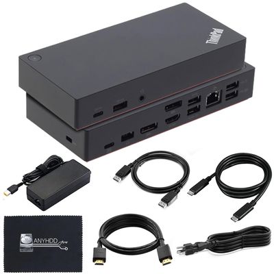 40AS0090US Lenovo Thinkpad Docking Station Gen 2-1 Year Warranty, Lenovo Docking Station for Laptop with 90W Adapter, HDMI, USB-C, DisplayPort Cables & Cloth - Universal Thunderbolt 3 Dock