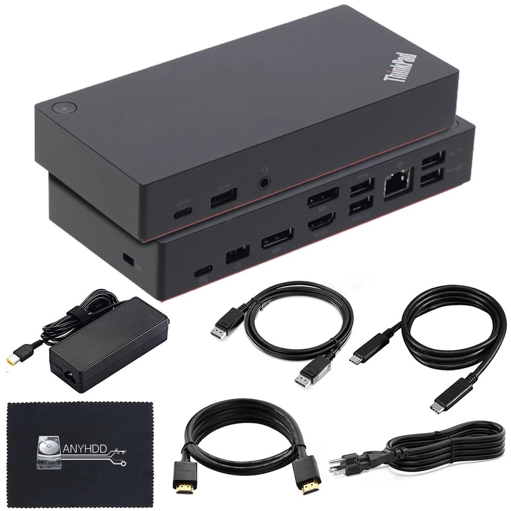 40AS0090US Lenovo Thinkpad Docking Station Gen 2-1 Year Warranty, Lenovo Docking Station for Laptop with 90W Adapter, HDMI, USB-C, DisplayPort Cables & Cloth - Universal Thunderbolt 3 Dock