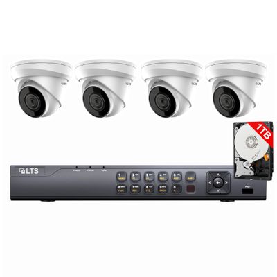 LTS 4ch IP Kit LTN8704QN-P4 with 1TB HDD + CMIP1042W-28MA 4-ch NVR w/ 1TB HDD + 4MP Turret IP Cameras (4 Cameras)