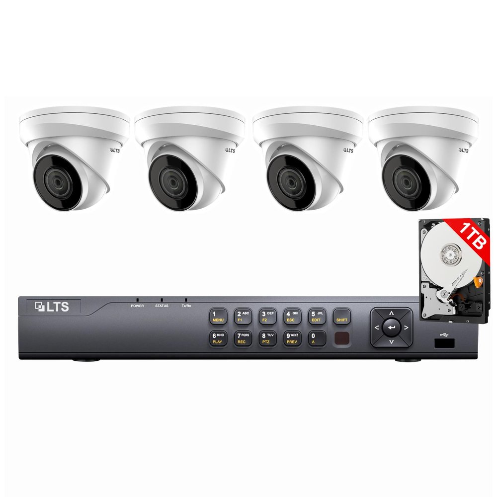 LTS 4ch IP Kit LTN8704QN-P4 with 1TB HDD + CMIP1042W-28MA 4-ch NVR w/ 1TB HDD + 4MP Turret IP Cameras (4 Cameras)