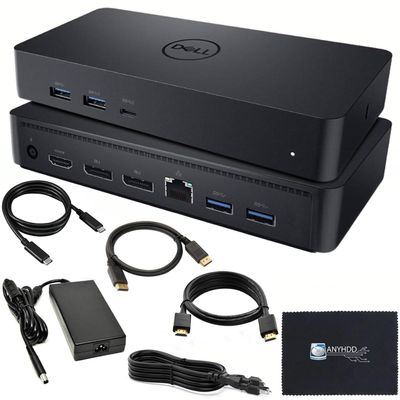 D6000 Dell Docking Station Dual Monitor - USB C Universal Dock with 130W Adapter, HDMI, DisplayPort, USB-C Cables - Supports 4K Display (Renewed)