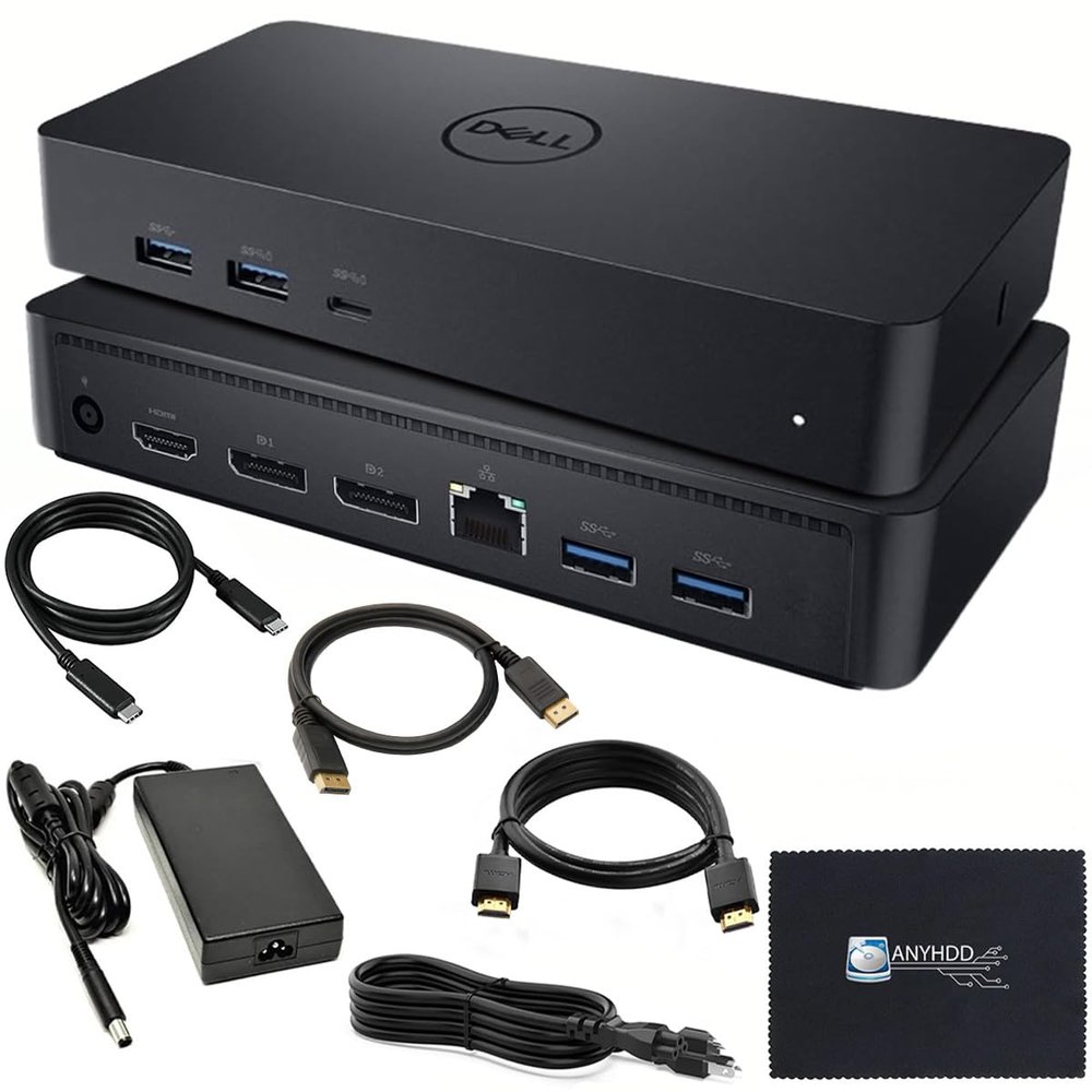 D6000 Dell Docking Station Dual Monitor - USB C Universal Dock with 130W Adapter, HDMI, DisplayPort, USB-C Cables - Supports 4K Display (Renewed)