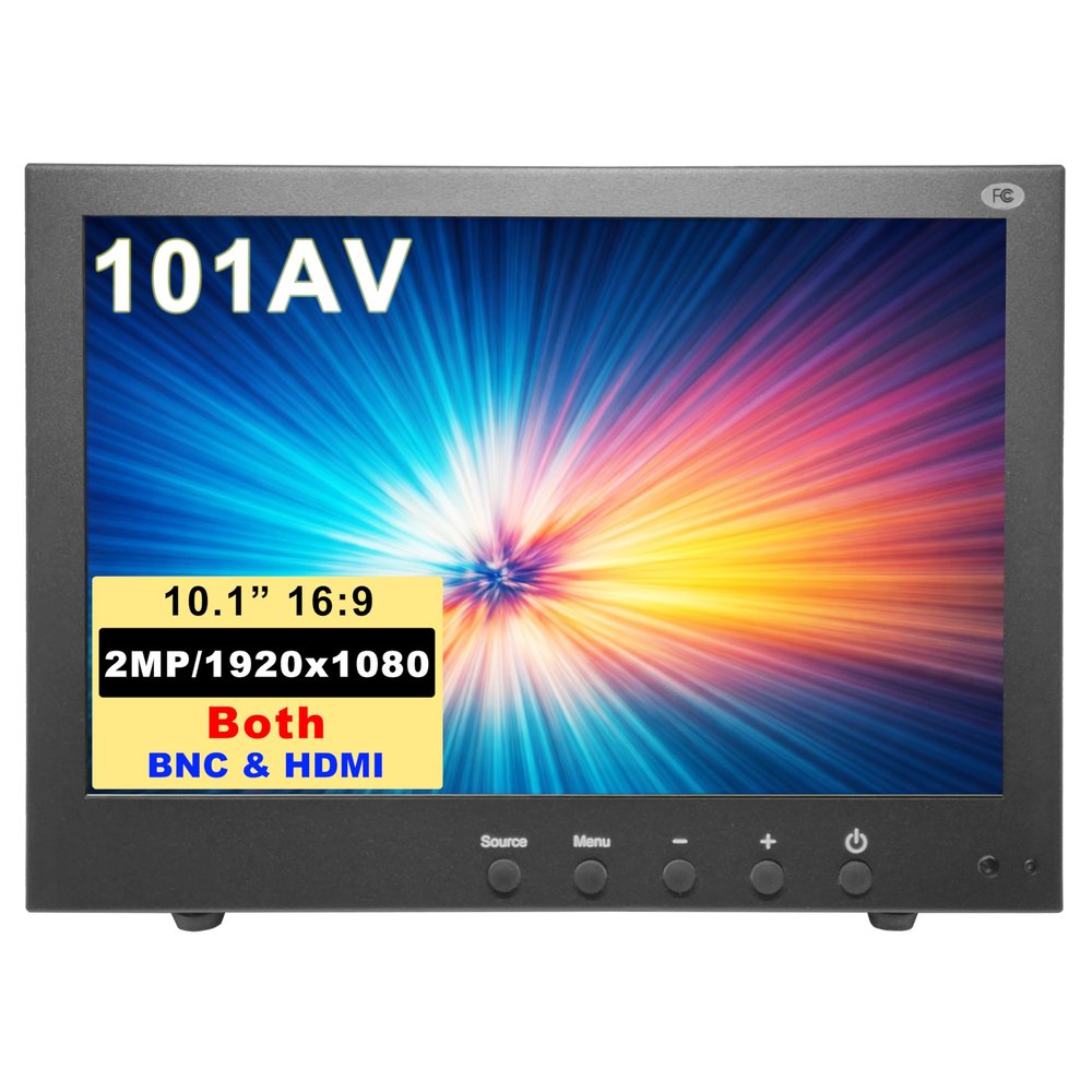 101AV Professional Security Monitor, 10.1 LED Display, HDMI, 2 Analog HD BNC in/out, 2MP/1920x1080P/Full HD & CVBS, Sturdy Metal Housing & Versatile Mounting Bracket, Perfect for RV/Camper/Marine