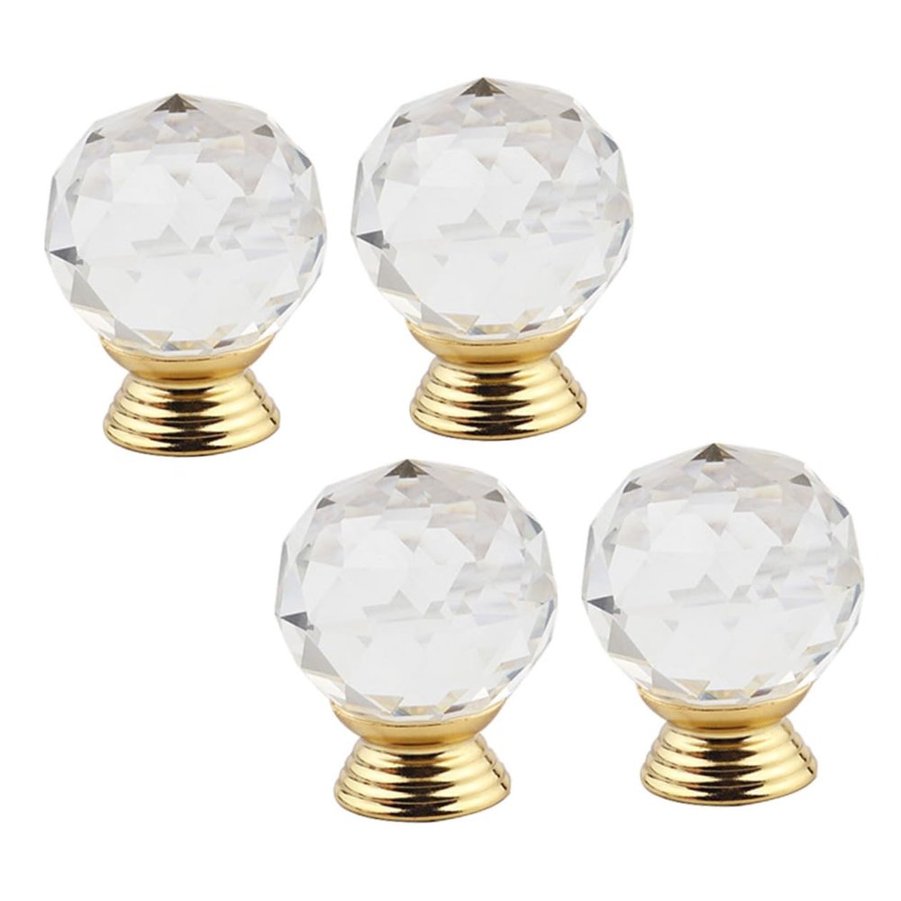 SEWOART 4pcs Classic Crystal Ball Handles Cabinet Knobs for Decor Drawer Knob Brushed Gold Kitchen Living