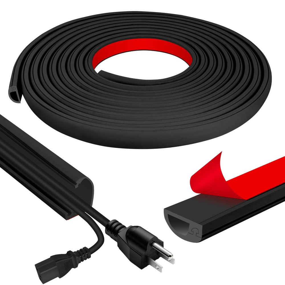 Cord Wall Cover, 236in Self-Adhesive Wire Covers for Cords on Wall, Extension Cable Hider for Floor, Mounted Tv, Home and Office Cavity 0.63" Wx0.31 H (Black)