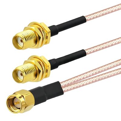 Gnbzxce RG316 Cable Y Type Splitters Combiner SMA Female to Double SMA Male 1 to 2 Female for 3G Routers Networking Card