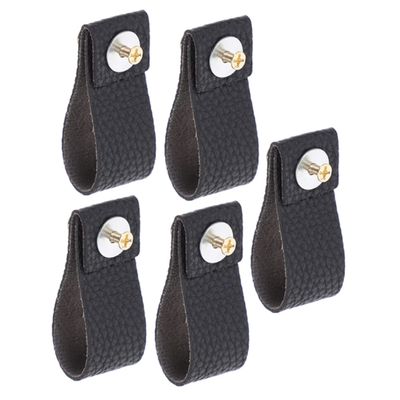 Yardenfun 5pcs Black Cabinet Knob Handles Dresser Handles Cabinet Door Knobs for Drawers Leather Pulls for Dresser