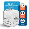 Ceptics Universal Travel Adapter 17.5W, 5 in 1 Universal Laptop Charger with 2X USB-A & USB-C 3.5A for Mobiles, Laptops, Cameras US, UK, EU, AU, All in 1 Type A, C, G, I Output, White view 2