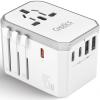 Ceptics 6-in-1 Universal Travel Adapter with 2X USB-A and 3X USB-C, 45W for Global Use, Compatible with US, EU, UK & More, White view 1