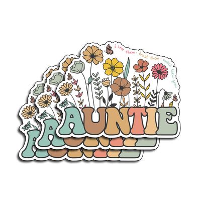(3 PCS) Auntie Stickers for Aunts and Moms Waterproof Vinyl Stickers for Decorating Laptops, Water Bottles, Journals, Kindles Aesthetic Gifts for Aunt Mom Women 3"x2.5" Inch