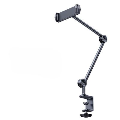 Adjustable Aluminum Tablet & Phone Holder, 360 Rotatable Arm Stand, Heavy-Duty Clamp for Desk & Bed, Multi-Angle Compatible with 4-12.9 Inch iPad, iPhone, Samsung - Black