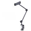 Adjustable Aluminum Tablet & Phone Holder, 360 Rotatable Arm Stand, Heavy-Duty Clamp for Desk & Bed, Multi-Angle Compatible with 4-12.9 Inch iPad, iPhone, Samsung - Black view 1