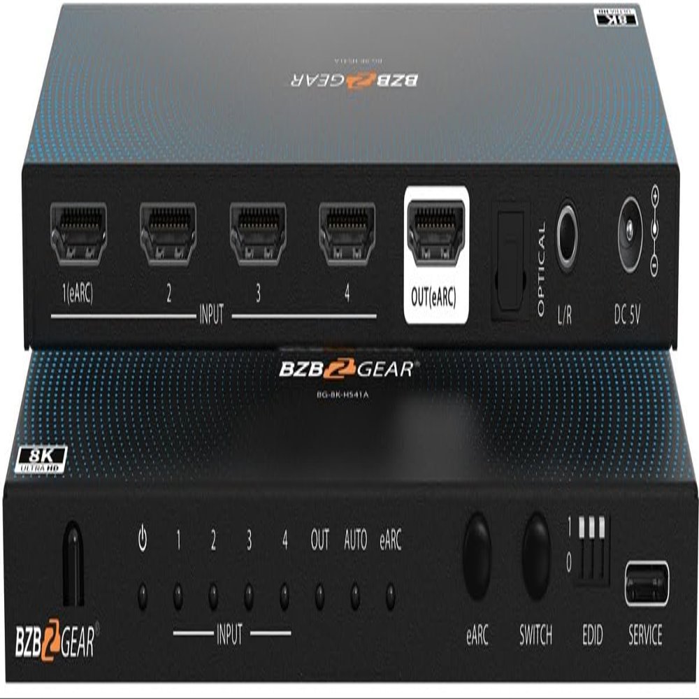 4x1 8K UHD HDMI 2.1 Switcher with Audio De-Embedding (8K60/4K120Hz 4:4:4 VRR/FVA/ALLM Support)