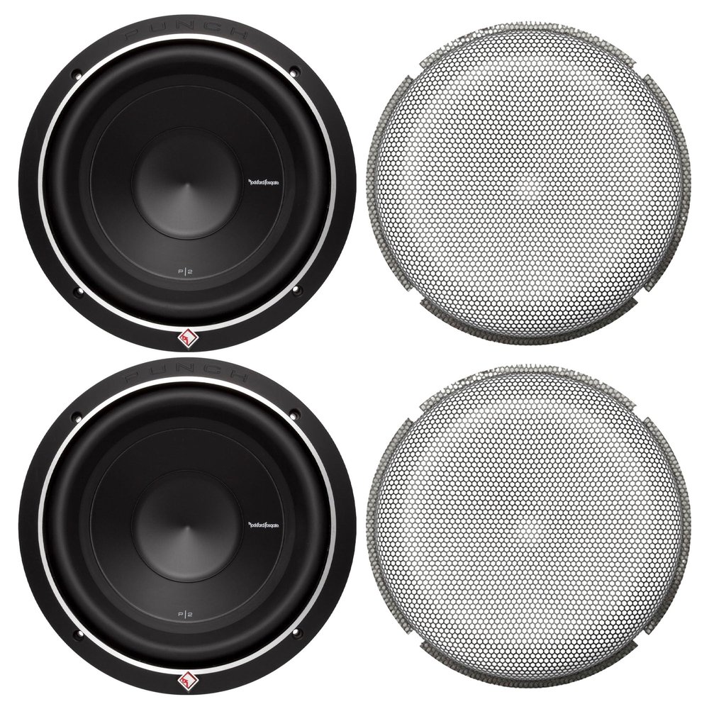 Rockford Fosgate 2 P2D4-12 12 600 Watt DVC Subwoofers and 2 P2P3G-12 12 Stamped Mesh Grille Insert