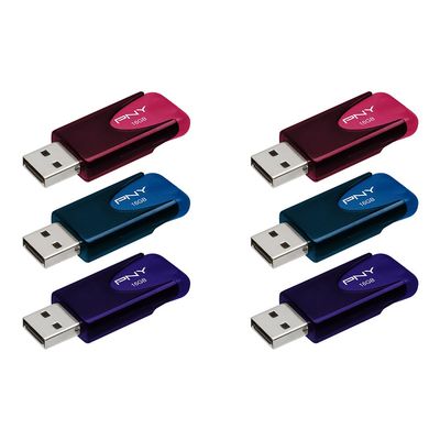 16GB Attach 4 USB 2.0 Multi-Colored Flash Drive 6-Pack - Durable Reliable Portable Storage to Store and Transfer